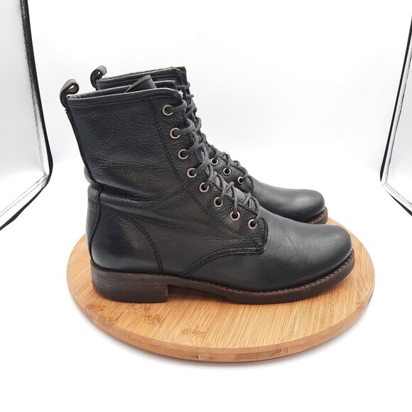 Frye Shoes - Frye Veronica Womens Size 8 Boots Black Leather Combat Moto Lace Up 76276 Y2K